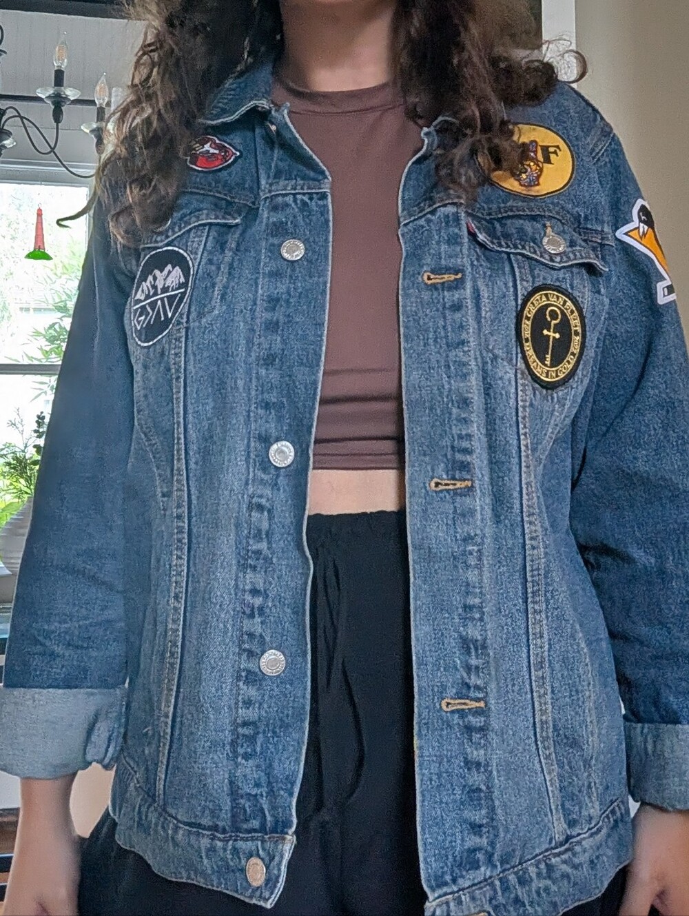 Denim Patch Jacket - Blue Casual Women's Coat